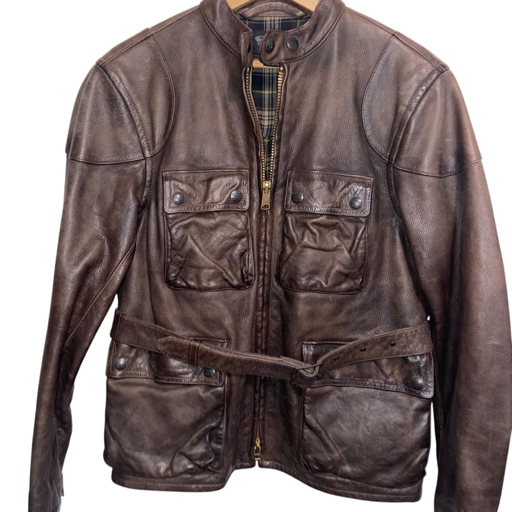 RRL Ralph Lauren Jacket Mens Small Double RL Motorcycle Leather Belt Elbow Patch